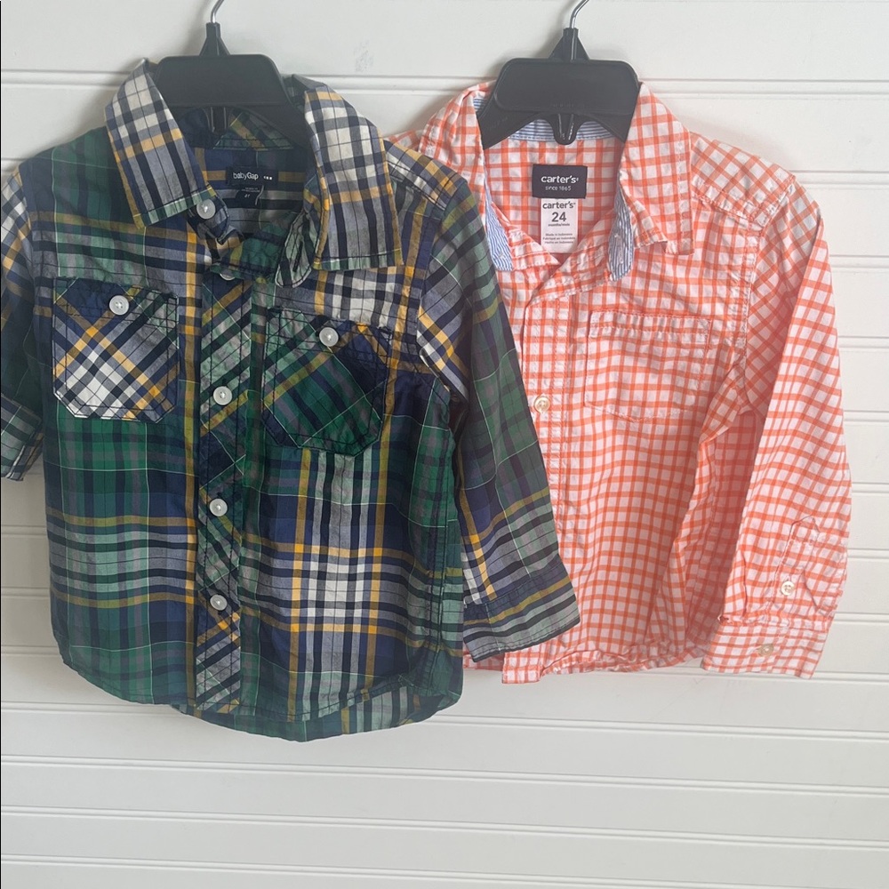 2/12$🌺24 months Carter's Kids Plaid and Checkered Shirts - Green and Orange